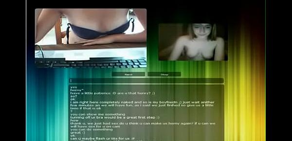  Chatroulette girl showing all to a fake video of a couple  D 01